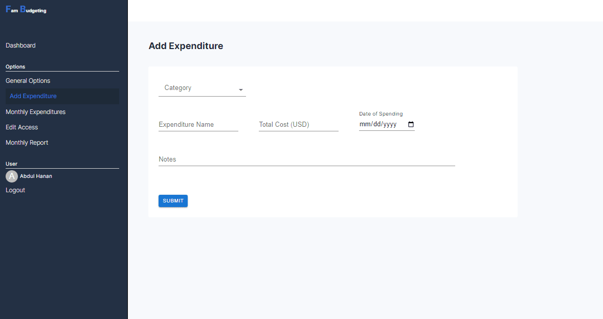 Family Budget Application screenshot 2